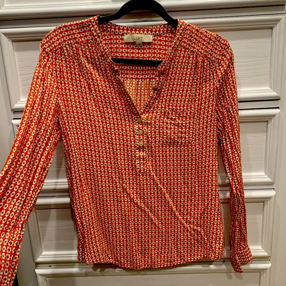 Half button down orange blouse - Picture 1 of 3